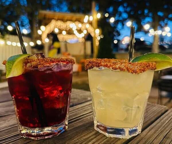 Margaritas on the patio at night