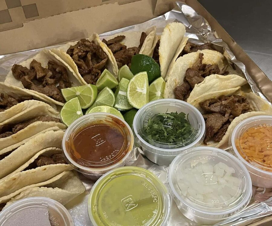 Street tacos in a catering box