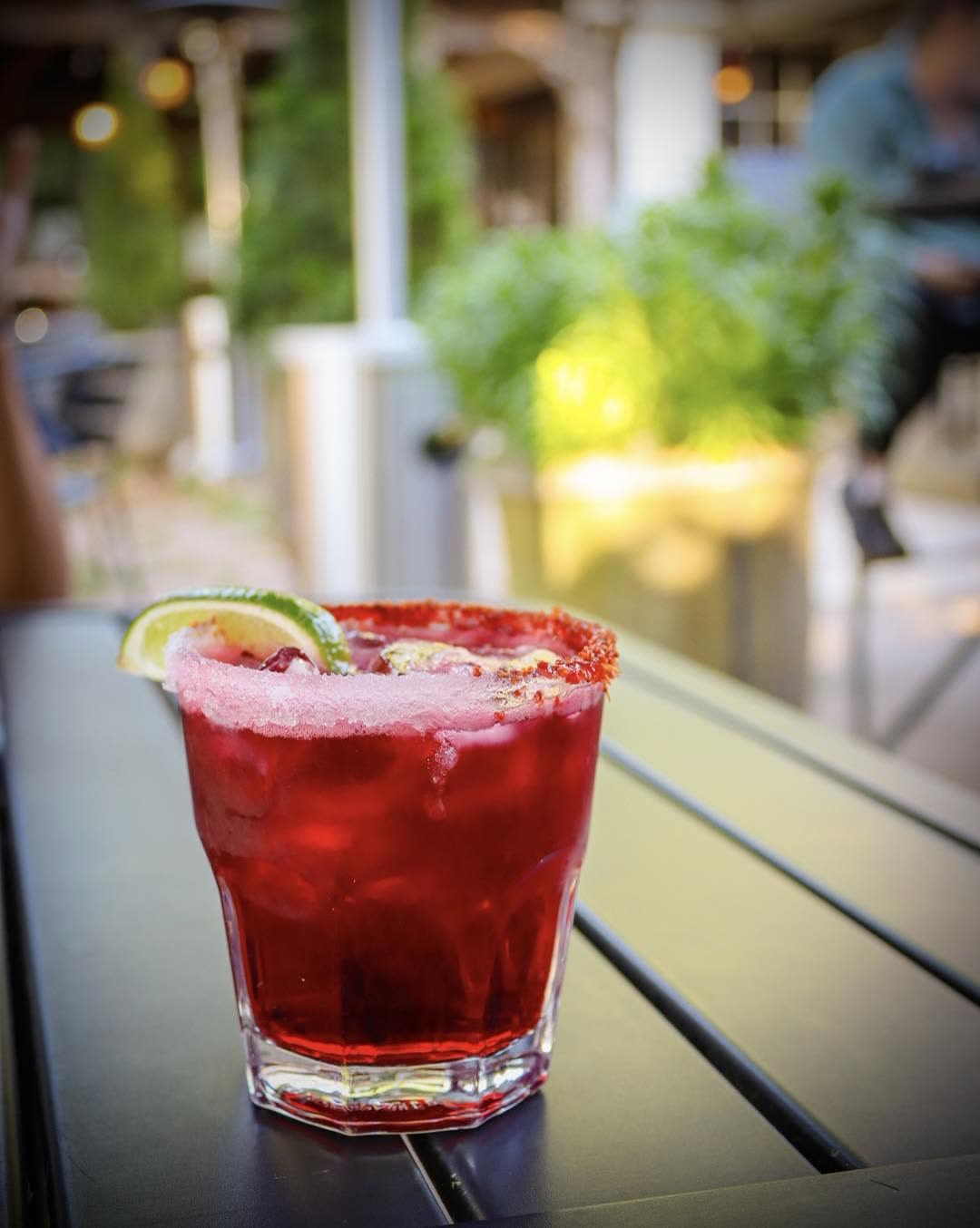 Signature hibiscus margarita on the patio at The Mexican at Central, near Clemson University, Pickens County SC