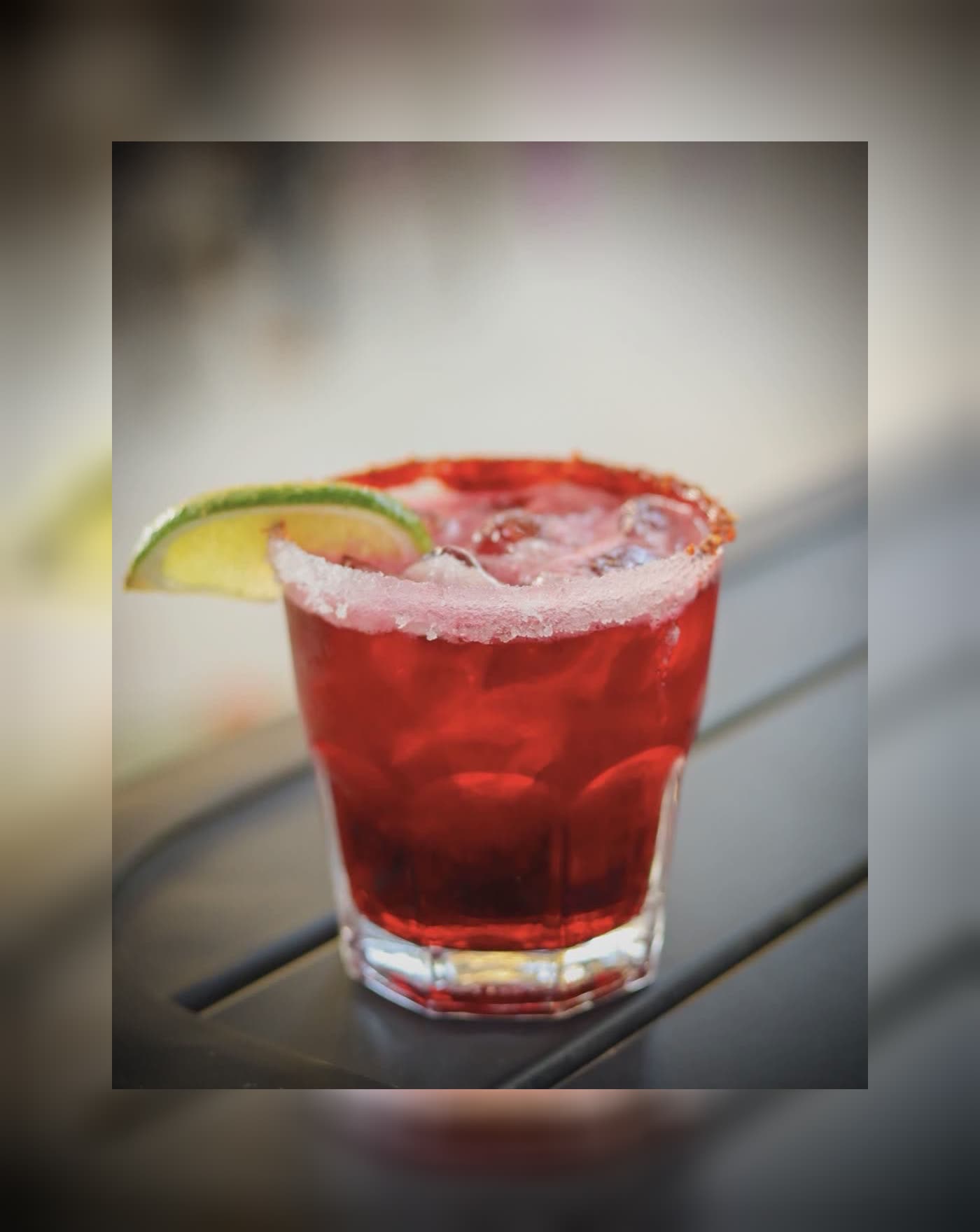 Hibiscus margarita at The Mexican at Central, signature scratch margarita with sugar rim and lime, near Clemson SC